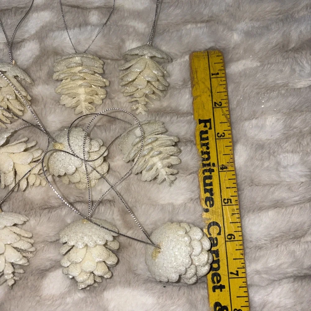 Set Of 12 White Glitter Pinecone Ornaments Glam Decor Holiday